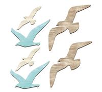 NOLITOY 6pcs Wooden Seagull Wall Decor Coastal Theme Art Mediterranean Style Sea Bird Ornaments Beach House Vintage Look Home Wall Hanging