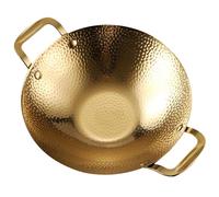 NOLITOY 8-inch Gold Stainless Steel Hammered Double Handle Korean BBQ Hot Pot Pan for Home Cooking, Korean Ramen Pot, Sturdy Saute Pan for Stove and Table Use