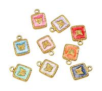 NOLITOY 9pcs Enamel Butterfly Pendants Charm Set Square Stainless Steel Butterfly Craft Pendants for DIY Necklace and Bracelet Making Mixed Color Jewelry Components for Craft Supplies