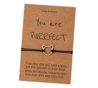NOLITOY Adjustable Alloy Cat Head Inspirational Bracelet with Woven String and Wish Card Stackable Charm Bangle for Women Friendship and Love Accessory