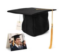 NOLITOY Adjustable Black Graduation Cap with Yellow Tassel for Adults | Black Polyester Mortar Board, Adjustable Head Circumference, Yellow Tassel Detail, For College Ceremonies and Fancy Dress