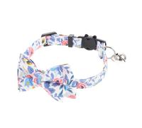 NOLITOY Adjustable Pet Bow Tie Collar for Cats and Dogs Breathable Cotton Neck Belt with Blue-white Floral Pattern Cozy Wide Strap Fits for Parties and