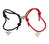 NOLITOY Alloy Unisex Couples Bracelet Double Heart Charm, Black and Red Wrist Rope Decor for Men and Women, Loving Heart Lovers Bangle Set for Romantic