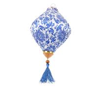 NOLITOY Antique Style Floral Pattern Cloth Lantern for Outdoor Garden Decor Satin Hanging Lantern with Tassel Decoration Vintage Chinese Blue and White Porcelain Design and Easy to Use for