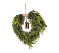 NOLITOY Artificial Cedar Heart Wreath with Bell Christmas Garland for Front Door Porch Fireplace Wall Decor Lifelike Greenery Melodic Bell Accents Alloy and Plastic Material Festive