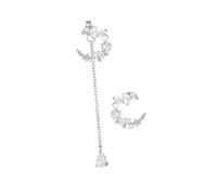 NOLITOY Asymmetric Silver Pearl Tassel Earrings for Women Moon Star Design Lightweight Ear Drops for Daily Wear and Special Occasions Unique Birthdays and Holidays