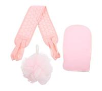 NOLITOY Bathing Shower Kit with Back Rub Towel Exfoliating Gloves and Bath Ball Comfortable Material for Deep Body Cleaning and Easy Use Portable Pink Back-pulling Towel