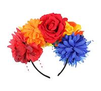 NOLITOY Black Flower Crown Headband Rainbow Flower Crown Floral Hairband Waterproof Polyester Fabric Black Metal Beautiful Fashionable Fun Statement Accessory for Weddings and Festivals