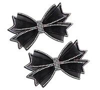 NOLITOY Bowknot Double-layer Rhinestone Slippers Flower Decor Elegant Black Mesh Shoe Accessories for Women Creative Chic Embellishments for Slippers Sandals and Flats