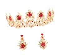 NOLITOY Bride Crown Hairpin Earring Kit 2pcs Red Crystal Bridal Jewelry Set Wedding Accessories for Women Party Costume Hair Clips