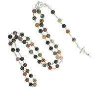 NOLITOY Catholic Rosary Beads Necklace Agate Cross Pendant, Natural Stone Crucifix Necklace for Men Women, Vintage Clavicle Chain Jewelry Suitable for Religious Wear