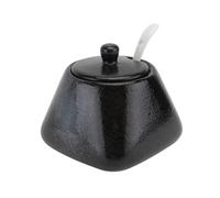 NOLITOY Ceramic Seasoning Jar with Lid and Spoon Black Simple Spice Container for Salt Pepper Sugar Condiment Pot for Home Kitchen Smooth Surface Porcelain Storage Bowl