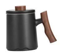NOLITOY Ceramic Tea Cup with Built Filter and Elegant Wooden Handle Smooth Surface Mug for Loose Leaf Tea Separation and Easy Cleaning Stylish Home Office Gift for Men Black