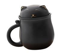 NOLITOY Ceramic Tea Mug with Infuser Filter for Hot Drinks Panda Design Breakfast Cup with Stable Flat Bottom Suitable for Tea Coffee Milk and Juice Elegant Black Zen Style for Office and