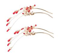 NOLITOY Chinese Style Hairpin Pair with Flowing Tassels and Fish Motif Preserved Color Hanfu Hair Accessories for Women Traditional Bridal Hair Stick for Wedding and Special Occasions