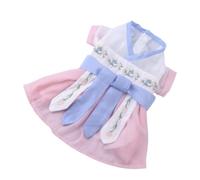 NOLITOY Chinese Style Pet Skirt Dress for Cats and Dogs Comfortable Puppy Clothes Lovely Traditional Hanfu Costume with Pink Peach Blossom and Blue Ribbon for Pets
