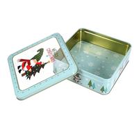 NOLITOY Christmas Candy Tinplate Box with Lid, Square Tin Cookie Storage Container for Xmas Treats, Decorative Christmas Cookie and Candy Storage Box with Santa and Tree Design, Medium