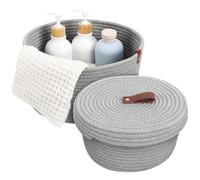 NOLITOY Cotton Rope Storage Basket with Lid Woven Organizer Basket for Nursery Bedroom Bathroom 10.6 Inch Round Storage Bin for Home Decluttering