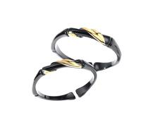 NOLITOY Couple Open Finger Rings Set, Black Bamboo and Gold Leaf Adjustable Band, Valentine'S Day Matching Rings for Couples, Creative Fashion Jewelry