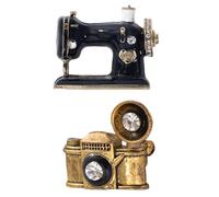 NOLITOY Creative Sewing Machine Charm and Retro Vinyl Record Brooch Set for Women Enamel Lapel Pins for Crafting and Accessories