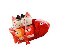 NOLITOY Creative Wooden Couple Cat Fishing Mini Fish Desktop Ornament Cute Cartoon Cat Crafts for Home Bedroom Office Decoration Unique Hand-painted Couple Style Table Decor
