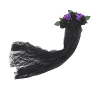 NOLITOY Day of The Dead Headband 5pcs Black and Purple Floral Lace Veil Hair Hoop Party Cosplay Accessories for Halloween Dress up