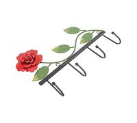 NOLITOY Decorative Rose Iron Wall Hanging Hooks Smooth Polished Coat Holder Rack for Clothes Hats Keys Home Organizer with Hooks Red Floral Design for Entryway and Bedroom