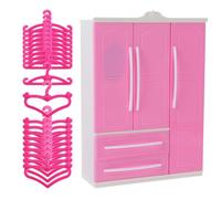 NOLITOY Doll Closet Wardrobe With 20 Mini Hangers, 3-Door Miniature Clothes Storage Organizer ABS Furniture, Pretend Play Fashion Dolls House Accessories For Kid Bedroom