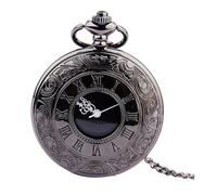 NOLITOY Dual Display Roman Numerals Round Pocket Watch Retro Steampunk Black Dial with Thin Chain Men’s Classic Vintage Gift for Everyday Use