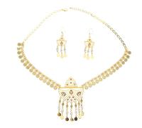NOLITOY Dubai-inspired Bridal Jewelry Set for Women Alloy Hollow Coin Tassel Necklace and Earrings Elegant Wedding and Bridesmaid Accessories with Graceful Dynamic Tassel Movement Fashion