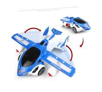 NOLITOY Electric Deformation Car with Rotation and Light Automatic Transforming Aircraft and Automobile Plastic Blue Without Battery Gift for Sensory and Coordination Development