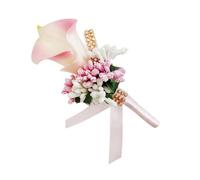NOLITOY Elegant Pink Pu Calla Lily Boutonniere with Rhinestone Inlaid Decorative Accessory for Bride and Groom, for Wedding, Birthday, and Holiday Parties