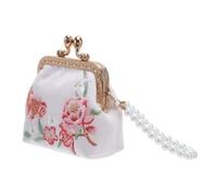 NOLITOY Embroidered Clutch Purse with Floral Chinese Brocade Design Mini Lock Organizer Coin Pouch for Traditional Asian Heritage Makeup Bag with Pearl Accents and Sturdy Fabric Wallet