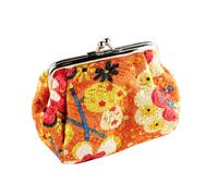 NOLITOY Embroidered Flower Coin Purse for Women, Vintage Orange Polyester Wallet with Coin and Receipt Holder, Compact Handbag Suitable for School and Work