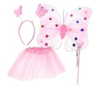 NOLITOY Fairy Costume for Pink Butterfly Wings Mesh Tutu Skirt Wand Headband Skin Friendly Dress Up Outfit for Parties Dance Performances Birthdays