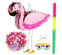 NOLITOY Flamingo Pinata Party Decorations with Blindfold and Stick Complete Birthday Pinata Kit for Tropical Themed Fun Surprise Maker with Colorful Round
