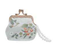 NOLITOY Floral Embroidery Lock Clutch Bag Small Fabric Organizer Purse with Simulated Pearl Trim for Women Traditional Chinese Brocade Mini Makeup Case and Travel Coin Wallet