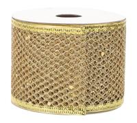 NOLITOY Gold Sequin Mesh Ribbon 6Cm X 9M Wired Floral Ribbon for Wrapping DIY Bow Decoration Holiday Party and Autumn Harvest Craft