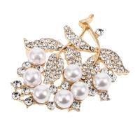NOLITOY Golden Leaf Shaped Firm Fixation and Decorative Effect Brooch Pin with Rhinestones and Artificial Pearls, Zinc Alloy Material on Anniversary or Mother's for Clothing and Scarves