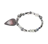 NOLITOY Guitar Pick Beaded Bracelet with Red Heart Skull Charm, Adjustable Stretch Plastic Bead Rocker Bracelet for Guitarists and Music Lovers Unisex Punk Jewelry