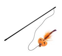 NOLITOY Halloween Cat Teaser Wand with Yellow Pumpkin Plush, Interactive Indoor Cat Stick for Kitten Play and Pet Teasing