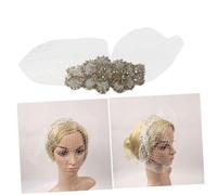 NOLITOY Handmade Diamond Decor Mesh Headdress Lightweight Vintage Style for Women Ladies Party Festival Hair Accessory White Retro Veil Cover