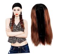 NOLITOY Headband Wig Synthetic Straight Hair Bundles Holiday Wigs Fake Ponytail Women Synthetic Hair Brown High Temperature Wire