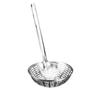 NOLITOY Heat Resistant Stainless Steel Skimmer Ladle with Long Handle for Cooking Kitchen Strainer Spoon for Draining Pasta Noodles and Oil Space Saving Hanging Design Easy to Clean