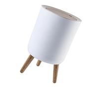NOLITOY High-foot Press Garbage Bin with Wood Grain Lid One-button Opening Trash Can for Kitchen and Home High-capacity Household Ash-bin with Sealed Odor Control White Plastic Storage
