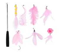 NOLITOY Interactive Cat Toy Plumage Teaser Stick 3-section Telescopic Cat Fishing Rod Kit with 8 Replaceable Plumage Heads for Indoor Play and Kitten Entertainment