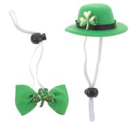 NOLITOY Irish Party Dog Top Hat and Shamrock Bow Collar Set, Small Pet Costume for St Patrick’s Day Celebration, Elastic Hat with Adjustable Bow Tie Accessory