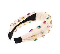 NOLITOY Knot Rhinestone Headband for Women Crystal Beaded Wide Hair Band with Cross Knotted Turban Design Retro Glamour Sparkling Hair Accessory for Parties and Daily Wear