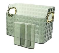 NOLITOY Large Desktop Makeup Sundries Storage Box with Liner Practical Cosmetic Organizer for Pens Brushes and Eyebrow Pencils Space Saving in Dark Stylish Compartment Holder for Dresser