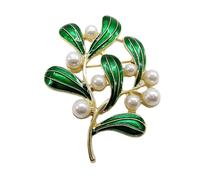 NOLITOY Lightweight Alloy and Bead Pin for Women Green Leaf Brooch Comfortable and Beautiful Decorative Accessory for Everyday Wear